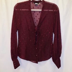 Express Wine Sheer Dot Blouse :: S